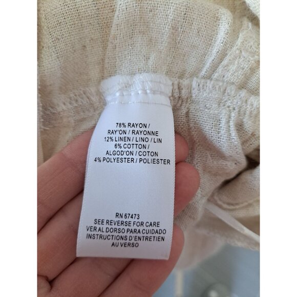 Maison Tara Beige Wide Leg Linen Bld Jumpsuit Belt Size 8 Sleeveless Striped - Picture 11 of 12